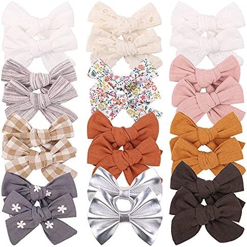 Amazon.com: 24PCS 3.6 Inches Baby Girls Hair Bows Full Lined Alligator Clips Linen Hair Barrettes... | Amazon (US)