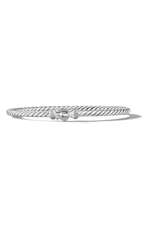 David Yurman Buckle Classic Cable Bracelet in Sterling Silver with Diamonds, 3mm at Nordstrom, Size Small | Nordstrom