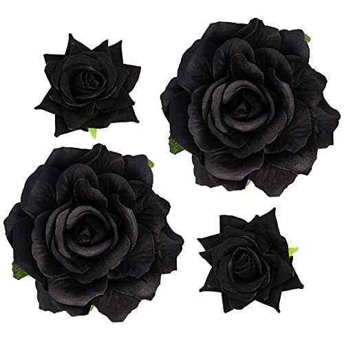 Topbuti Rose Hair Clip Flower Hairpin Rose Brooch Floral Clips, 4 Pcs Fabric Rose Flowers Hair Clips Mexican Hair Flowers Pin up Headpieces for Woman Girl Wedding Party Mother's Day (Black) | Amazon (US)
