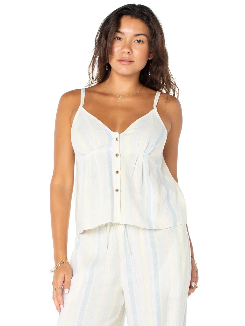 Celebrity Pink Women's Spaghetti Strap Button Front Stripe Tank, Sizes XS-XXXL | Walmart (US)