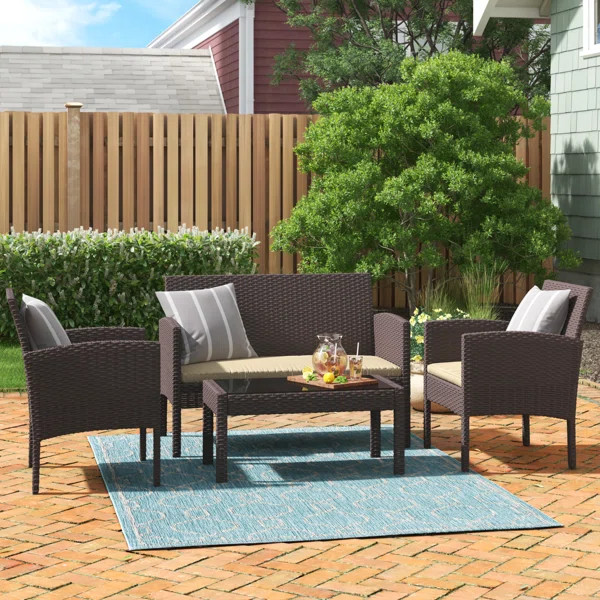Tessio 4 Piece Rattan Sofa Seating Group with Cushions | Wayfair North America