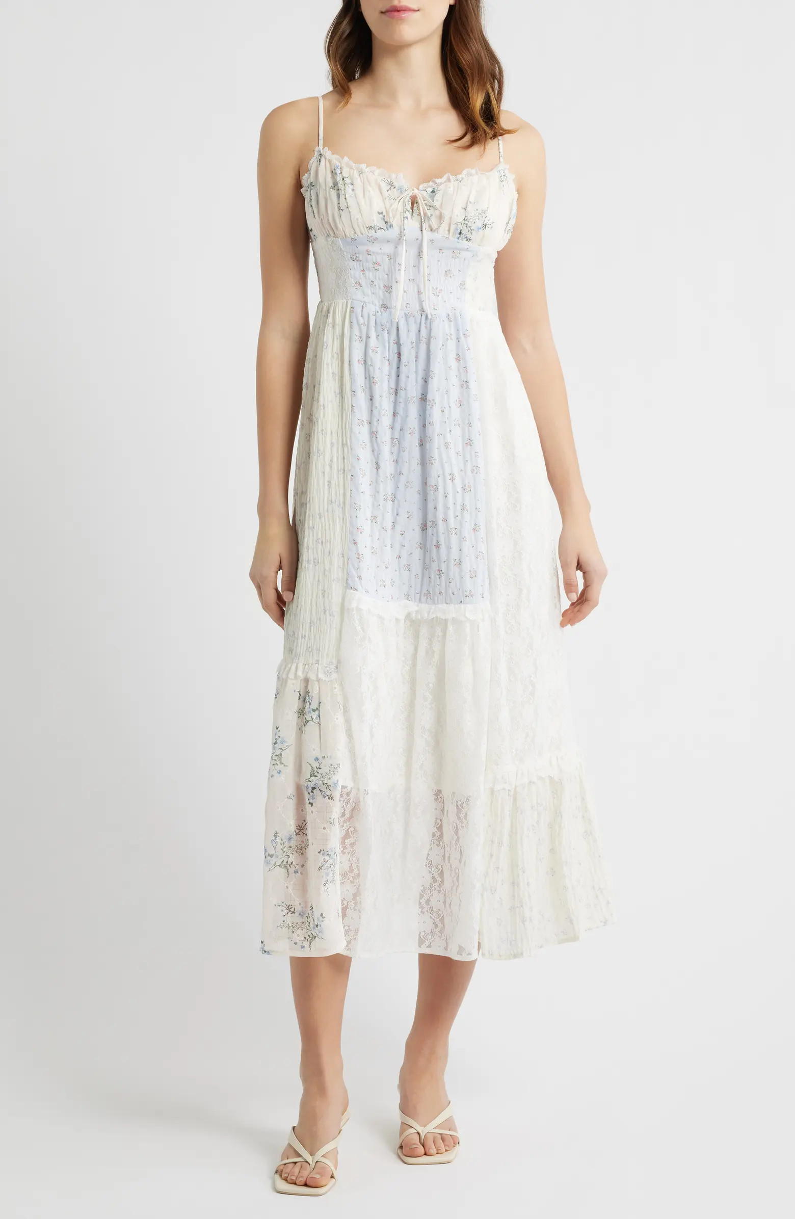 All in Favor Sweetheart Neck Patchwork Midi Dress | Nordstrom | Nordstrom