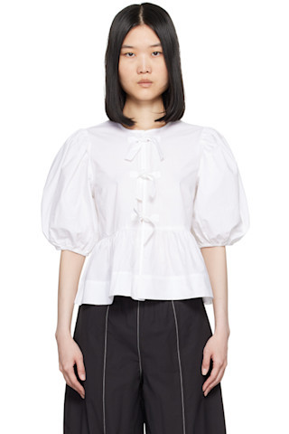 White Peplum Tie Blouse | SSENSE