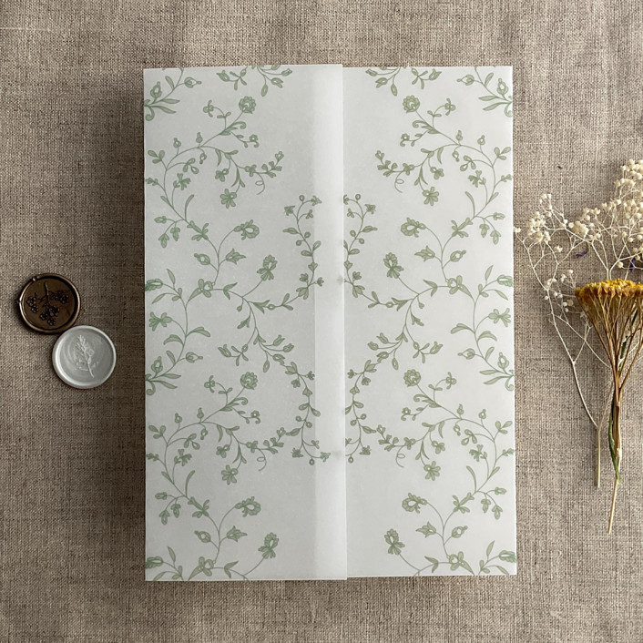 Sage Dainty Floral Vines Printed Vellum Wrap For 5x7 Card  | Pack Of 10 | Minted