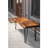 Rustic Live Edge Bench Honey Pine With Hairpin Legs | Etsy (US)