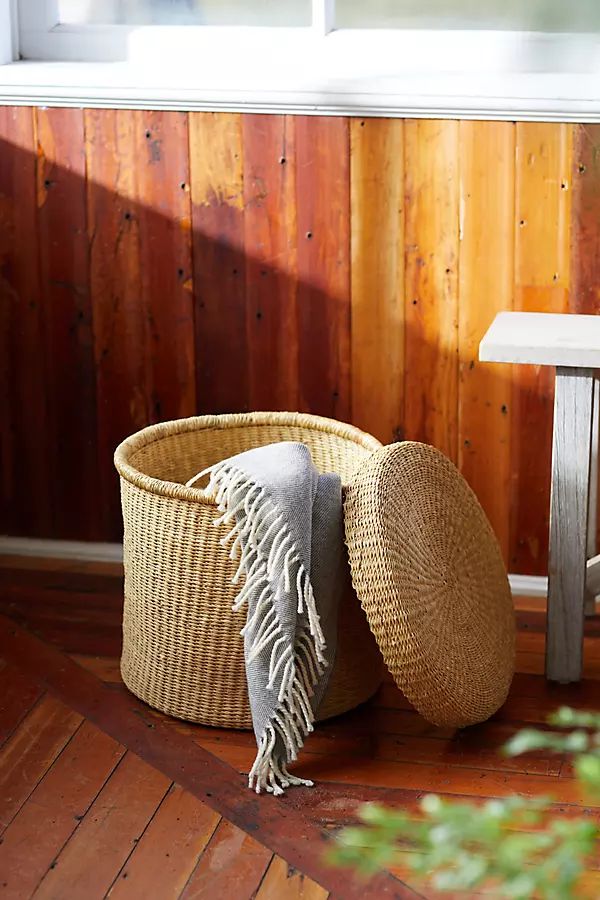 Vetiver Grass Storage Basket with Lid By Terrain in Beige | Anthropologie (US)