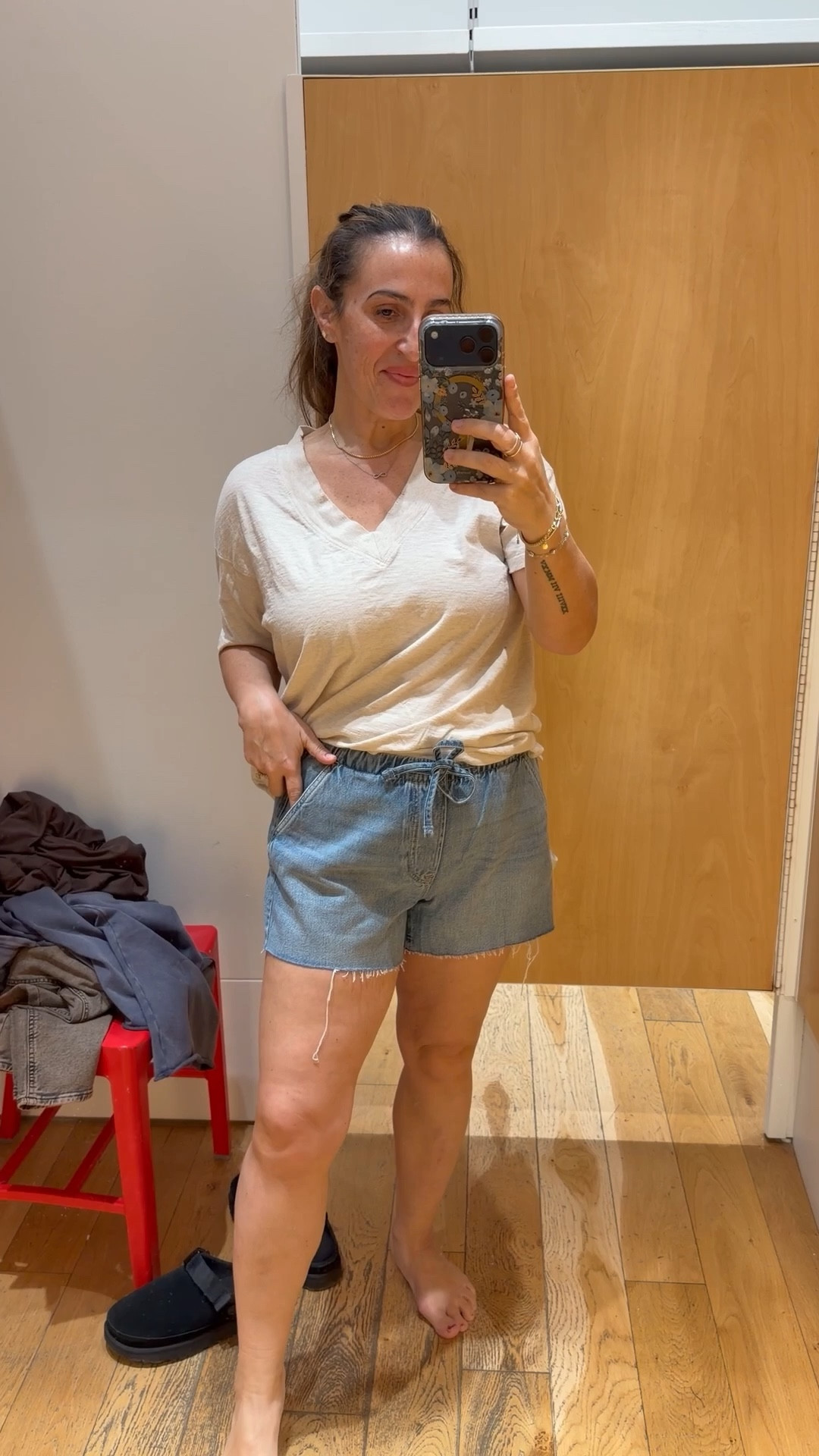 Jean shorts are hard! I rarely find ones I like but these are great! Comfy! Don’t squeeze anywhere and cute! 
I think tts, I’m in a medium! 

#LTKOver40 #LTKootd #LTKSeasonal