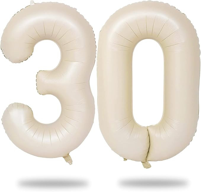 Beige 30 Balloon Numbers, 40 Inch Large Cream Foil Number 3 & 0 Balloons for Women, Self Inflatin... | Amazon (US)