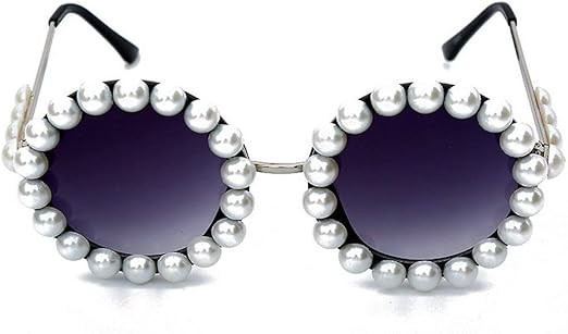 mincl/Vintage Round Pearl Sunglasses Women Luxury Alloy Oversized Frame Party Glasses Retro Shade... | Amazon (US)