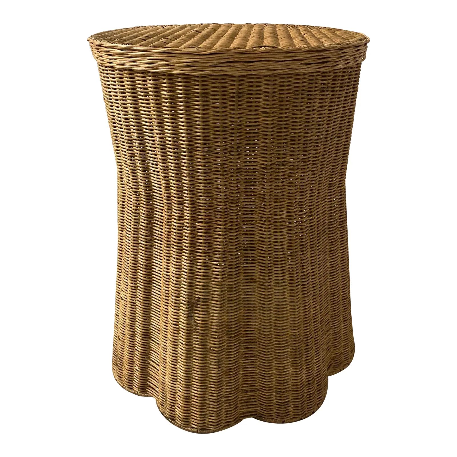 Round Rattan Draped Scalloped Table or Stool | Chairish