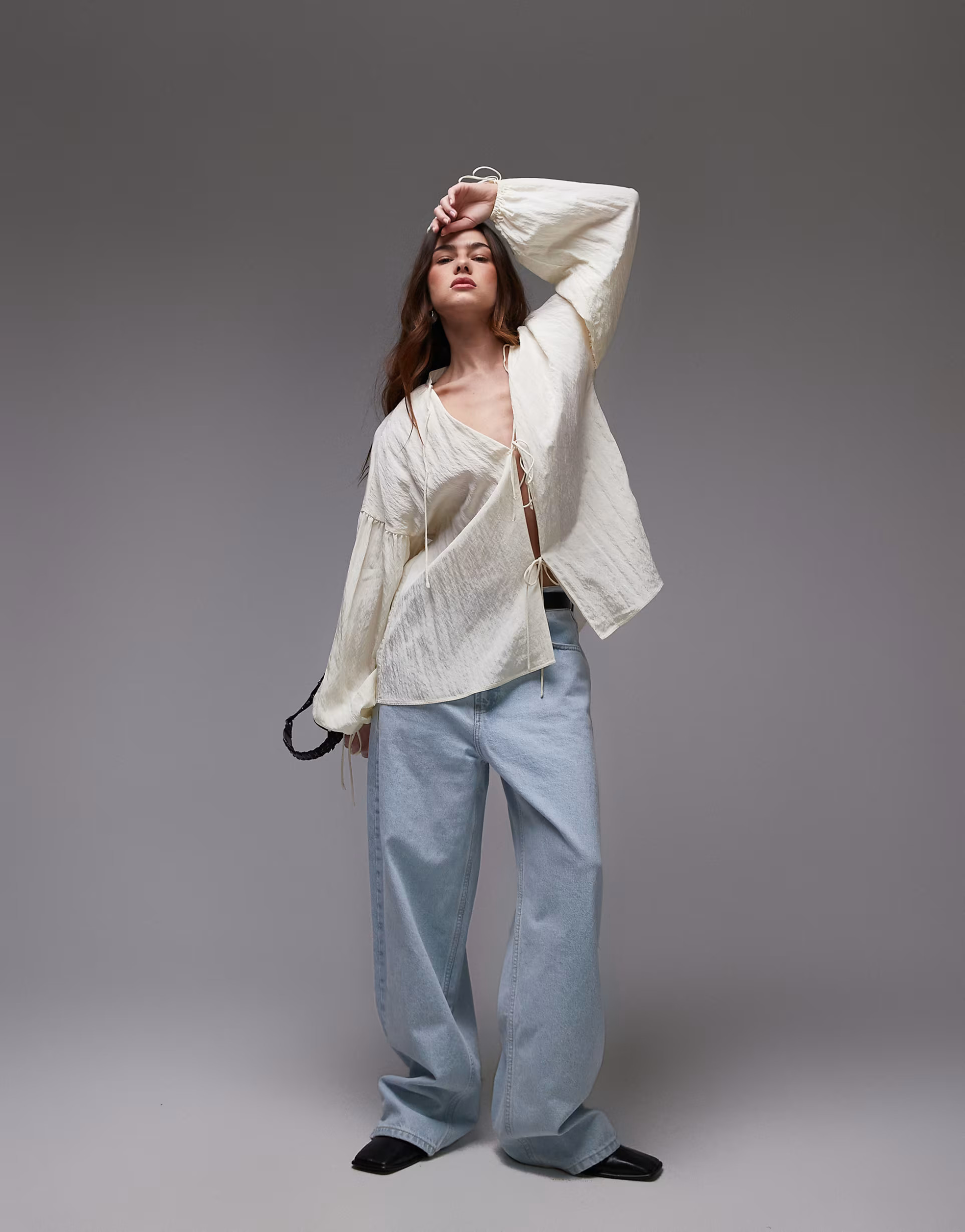 Topshop tie front top in buttermilk | ASOS (Global)