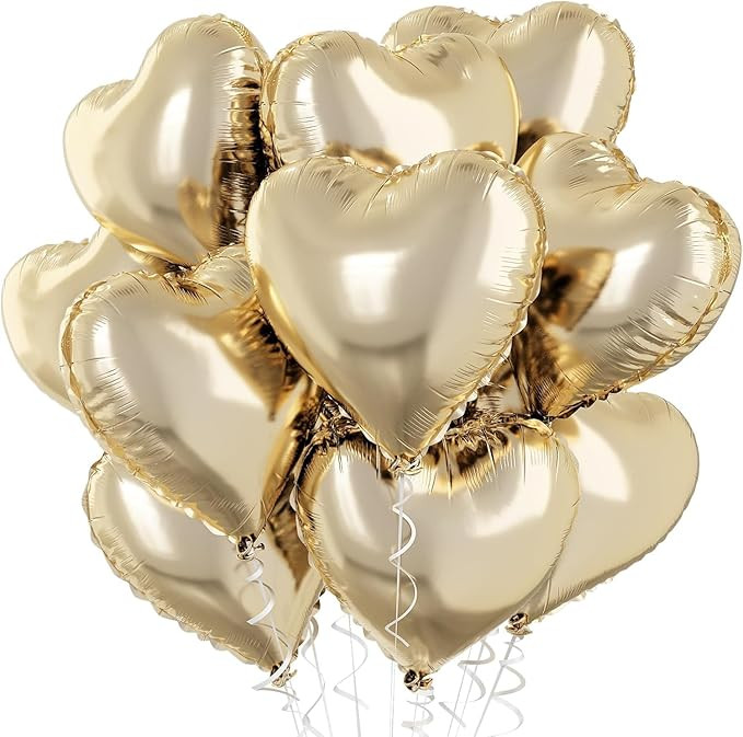 Pastel Gold Heart Balloons, 18 Inch 10 Pcs Light Yellow Foil Heart Balloons Pastel Yellow Heart S... | Amazon (US)