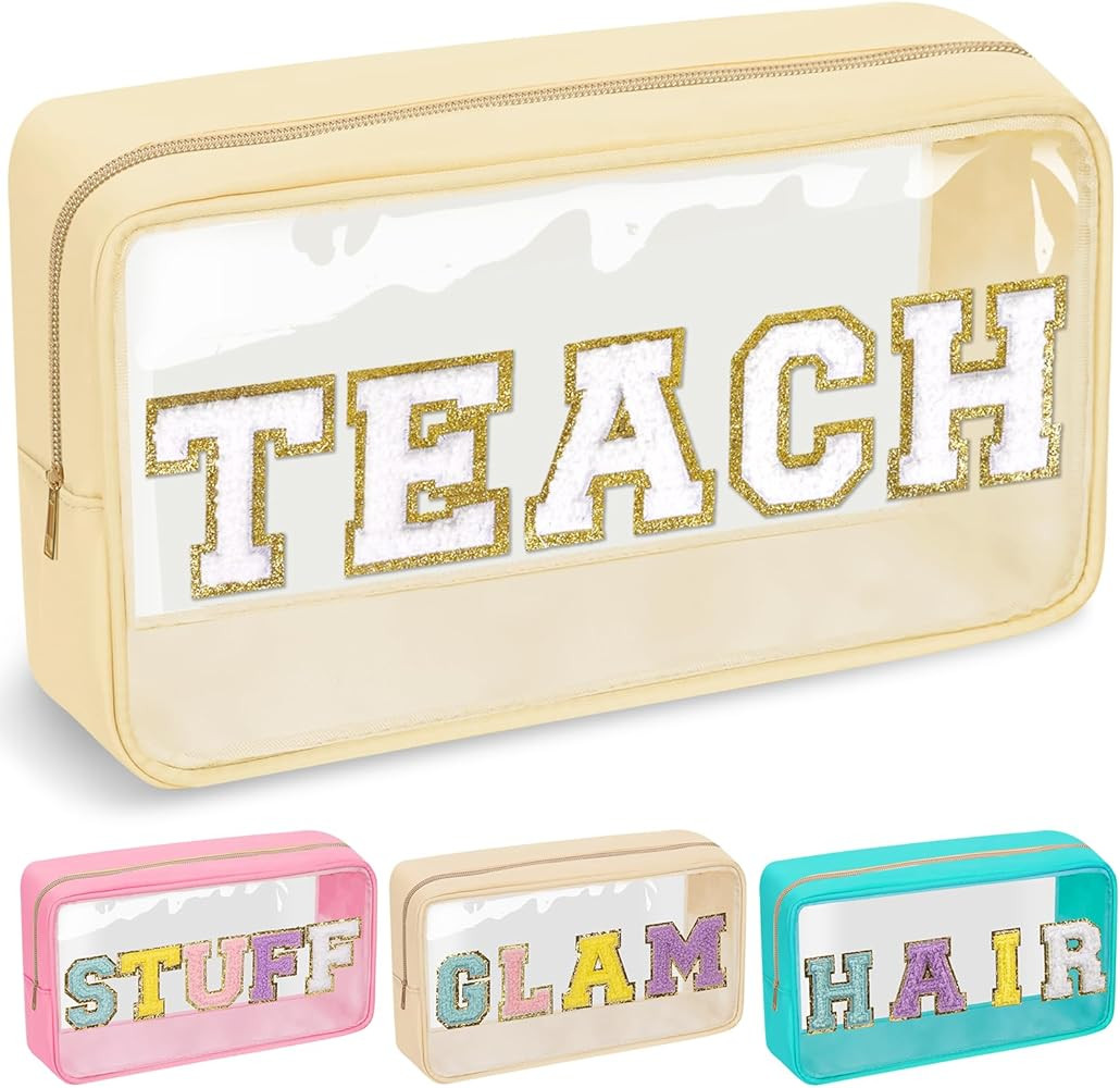 Teacher Appreciation Gifts Chenille Letter Clear Makeup Bag TEACH Pouch, Preppy Patch Makeup Bag ... | Amazon (US)