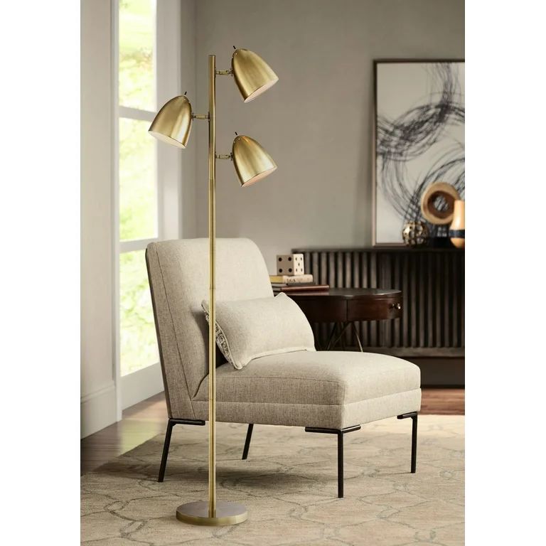 360 Lighting Mid-Century Modern Aged Brass 3-Light Tree Floor Lamp with Adjustable Dome Shades | Walmart (US)
