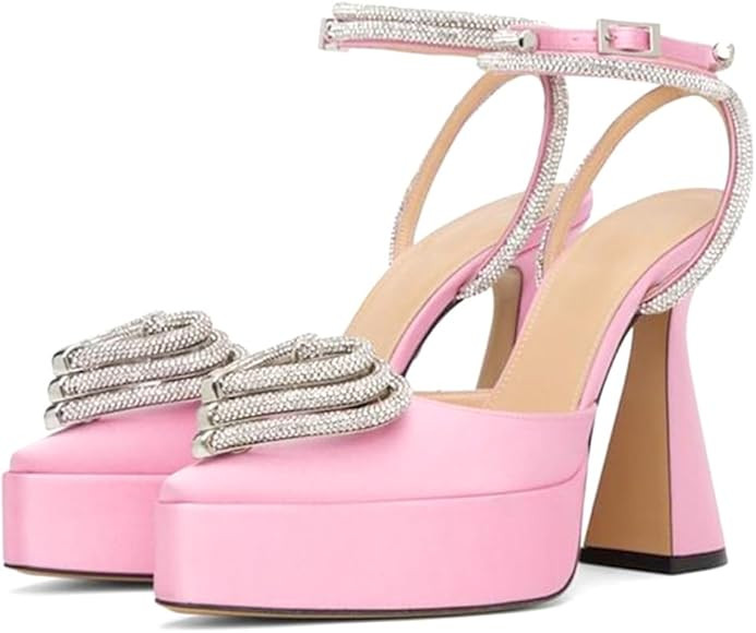 EQAUDES Rhinestone Heels For Women Wedding Heels Stiletto Ankle Strap Pointed Toe Heels Crytal Tr... | Amazon (US)