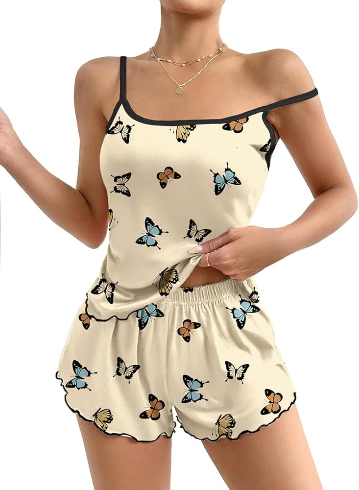 Ekouaer Womens Cami Pajama Sets 2 Piece Cute Print Pjs Soft Tank Top & Elastic Waist Shorts Camis... | Amazon (US)