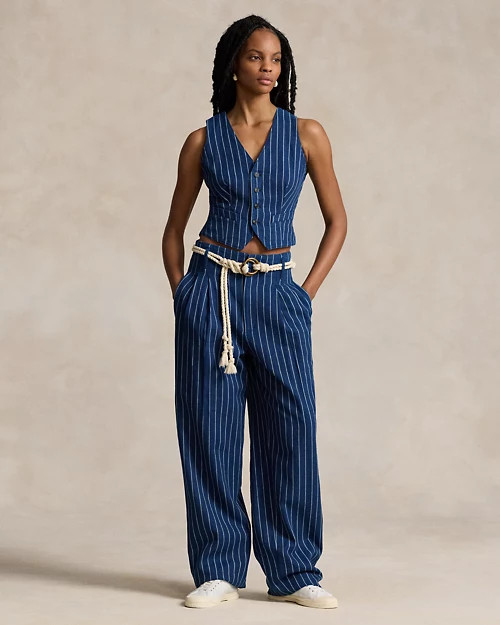 Wide-Leg Pinstripe Twill Trouser for Women | Ralph Lauren® UK | Ralph Lauren (UK)
