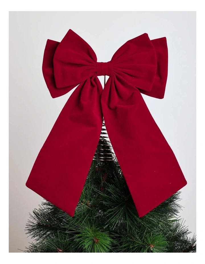 Heirloom Christmas Fabric Bow Tree Topper 30cm in Red | Myer