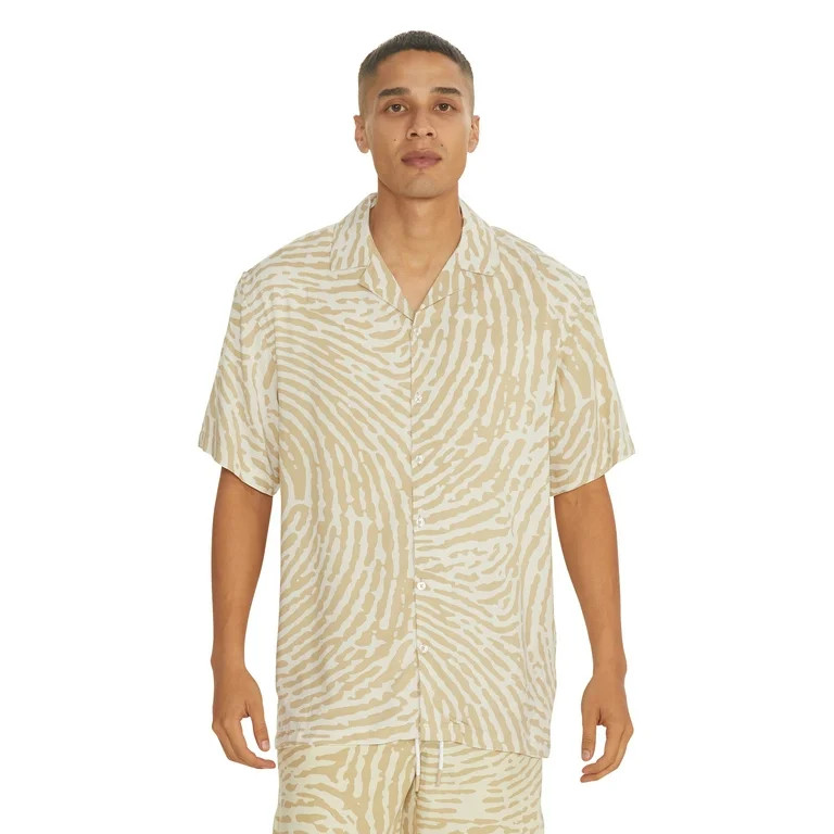 No Boundaries Men's Print Button Up Shirt with Short Sleeves, Sizes XS-3XL | Walmart (US)