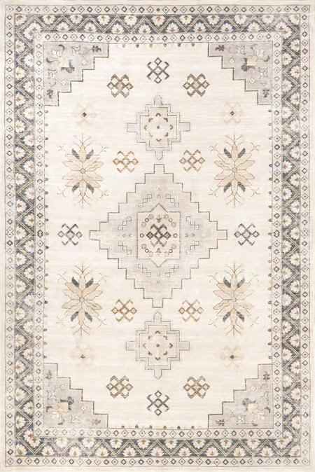 Grey Clovebud Medallion Washable  Area Rug | Rugs USA