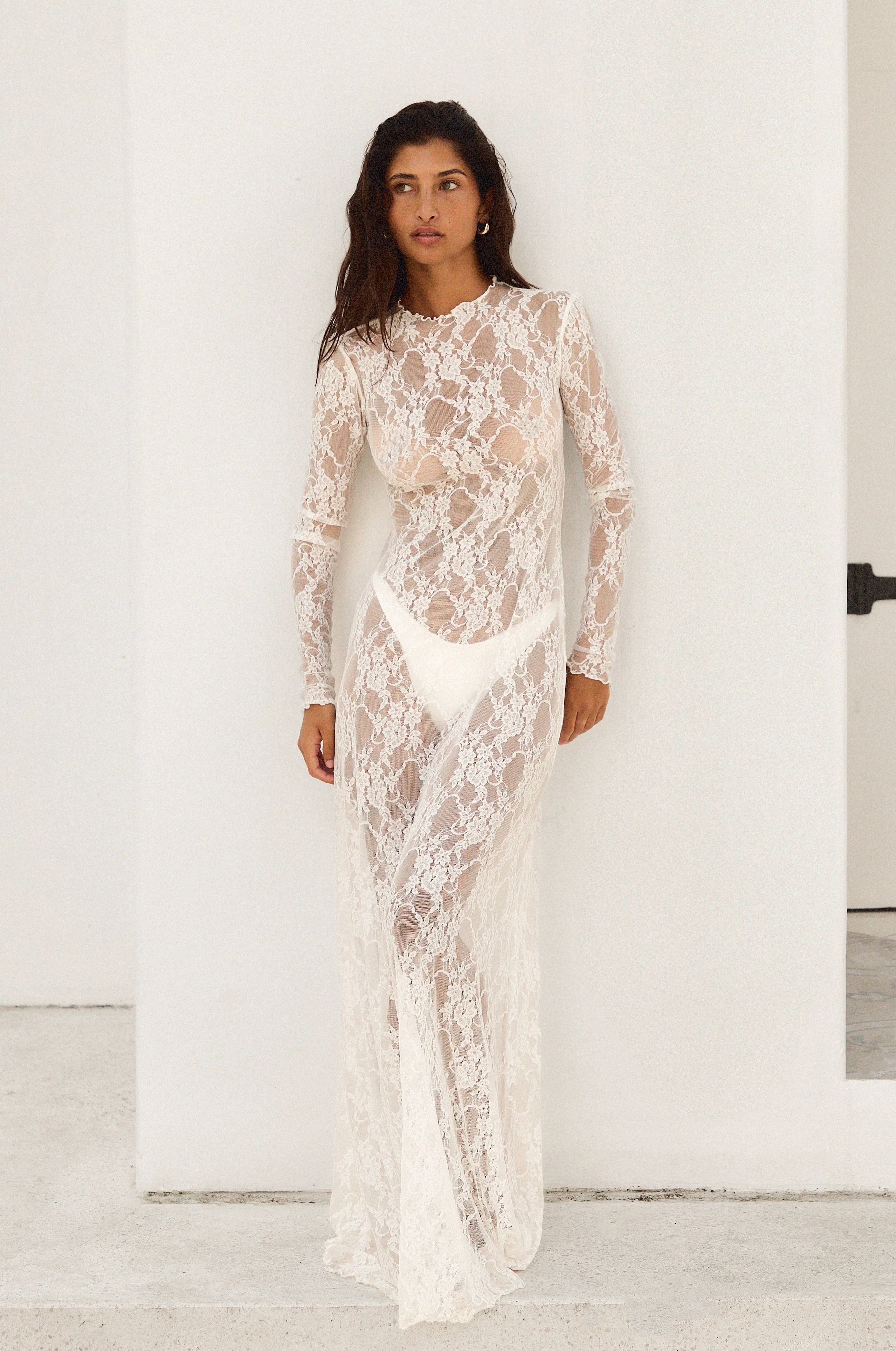 Lyon Lace Dress in White Lace | RESA
