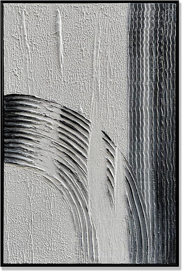 Black And White Vertical Wall Art Black Framed Abstract Oil Painting on Canvas Texture Wall Art M... | Amazon (US)