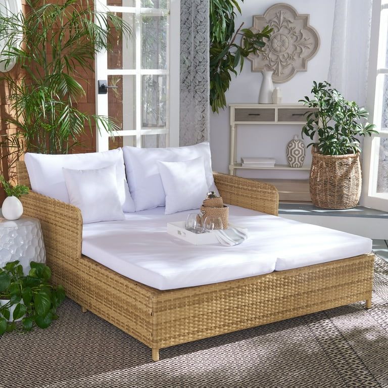 SAFAVIEH Cadeo Outdoor Patio Daybed, Natural/White | Walmart (US)