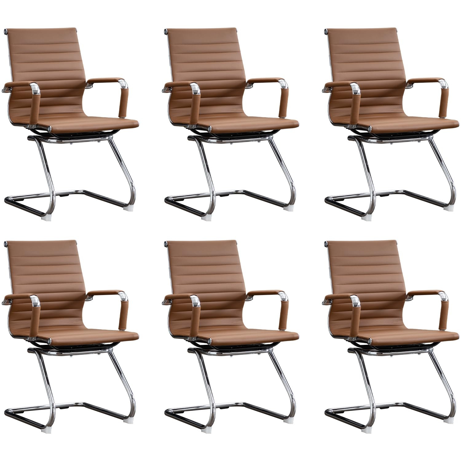 Office Guest Reception Chair Set of 6, Conference Room Chairs Waiting Room Chairs 6 Pack, Modern Leather Office Desk Chair No Wheels.（Brown） | Amazon (US)