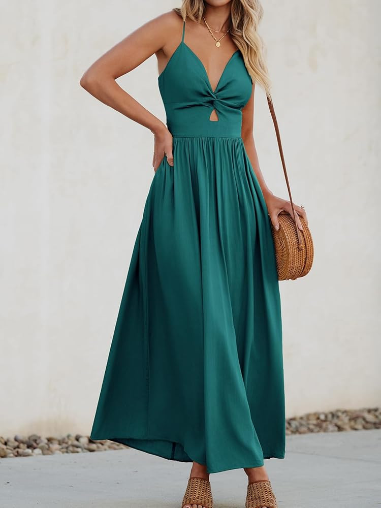 CUPSHE Women's Maxi Dress Floral Print Twisted V Neck Sleeveless Long Dress Summer Casual Dress | Amazon (US)