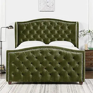 Jennifer Taylor Home Marcella Upholstered Shelter Headboard Bed Set, Queen, Olive Green Performan... | Amazon (US)