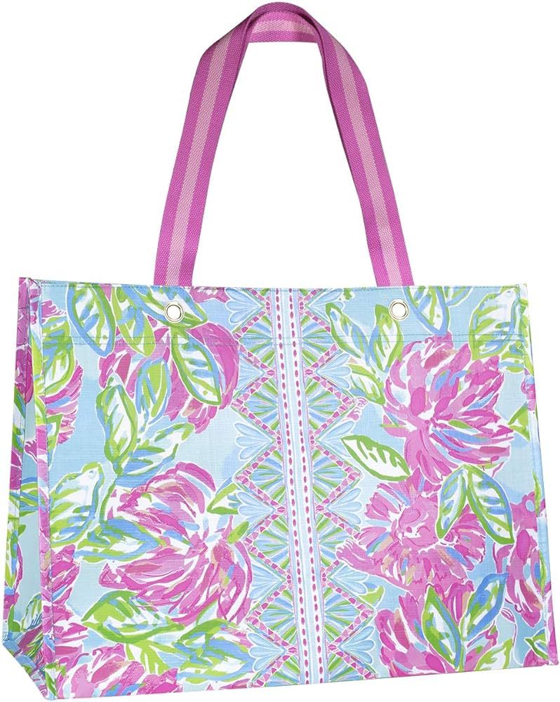 Lilly Pulitzer Pink/Green XL Market Shopper Bag, Oversize Reusable Grocery Tote with Comfortable ... | Amazon (US)