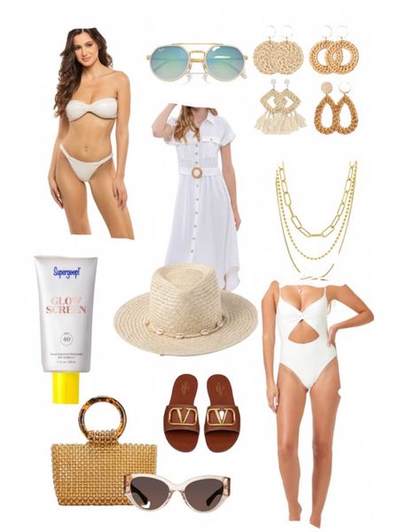 Beach Vibes 🏝️ 
#swimwear
#bikini
#sandles
#poolparty
#vacationoutfit
#handbags 
#amazon