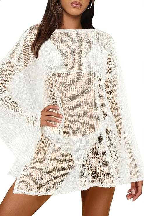 Women Crochet Sheer Kaftan Caftan Beach Dress Mesh Knit Bathing Suit Swim Sexy Coverup Summer Clo... | Amazon (US)