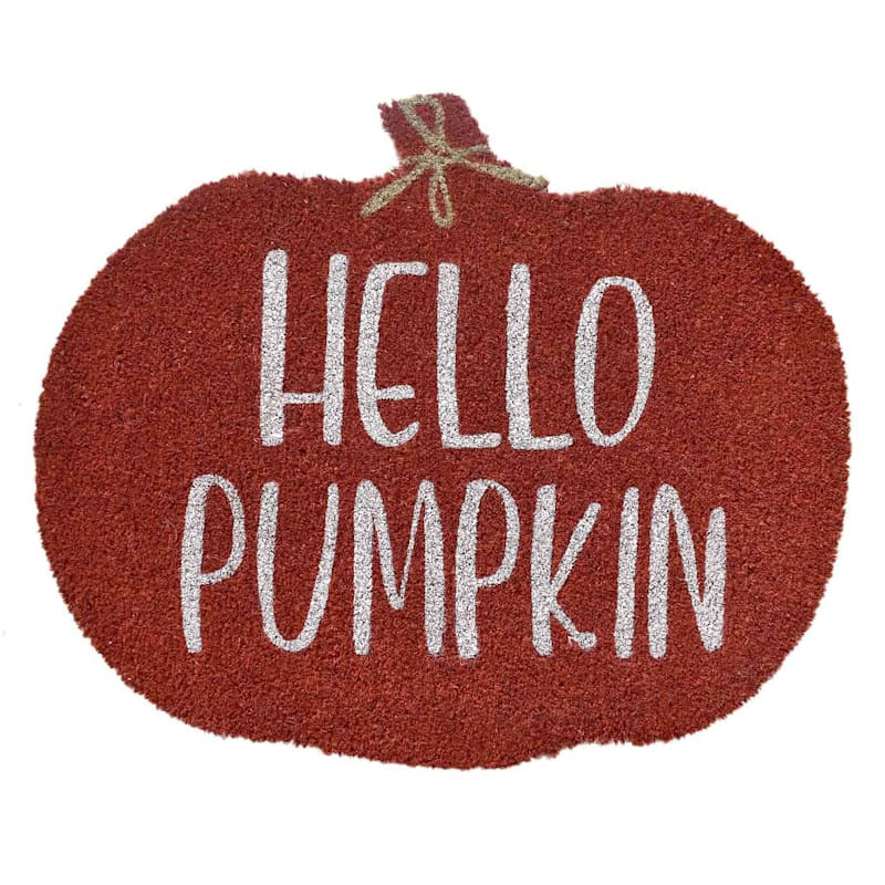 Hello Pumpkin Shaped Coir Mat, 18x30 | At Home