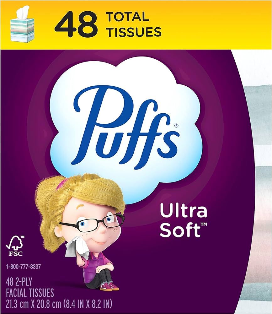 Puffs Ultra Soft Non-Lotion Facial Tissues, 1 Cube, 48 Tissues Per Box | Amazon (US)