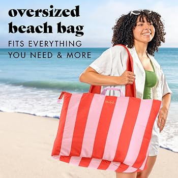Fit & Fresh XL Beach Tote Bag for Women \u2013 XL Travel Tote with Zipper & Pockets, Oversized Ca... | Amazon (US)
