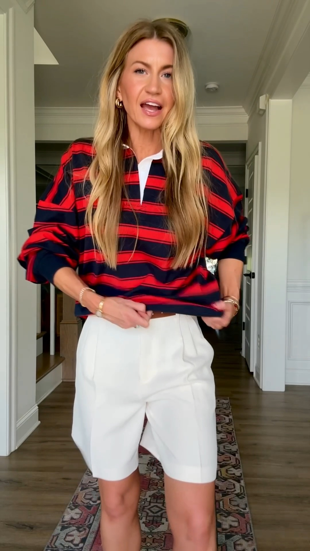 Rugby stripe for a spring day. 

Red and navy rugby striped polo: runs oversized, wearing a small.

Ivory tailored trouser shorts: TTS, wearing a 4

Thin suede, braided flip-flop: runs small, order a full size up

#LTKgrwm #LTKdayinmylife #LTKmomlife