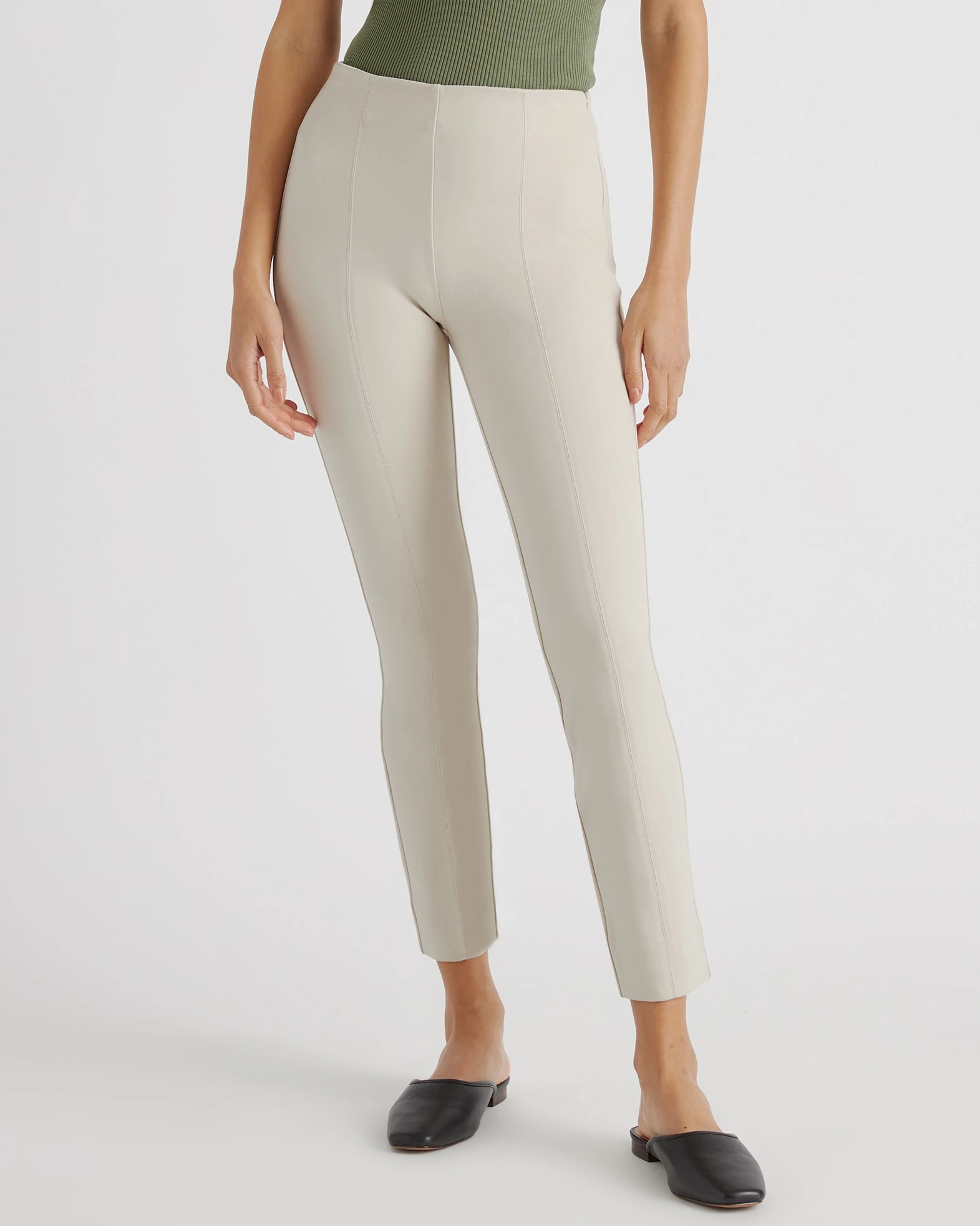 Quince | Women's Ultra-Stretch Ponte Pintuck Ankle Pants in Ecru, Size XL, Rayon | Quince