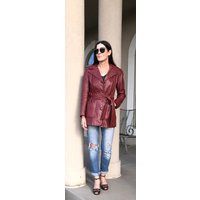 Vintage Modern Burgundy Brown Leather Jacket Coat Belted Short | Etsy (US)