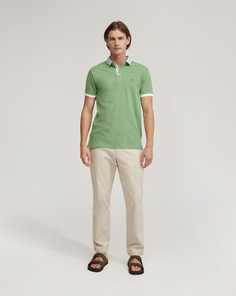 Oxford - Dylan Striped Collar Pique Polo - Shirts & Polos (Green Medium) Dylan Striped Collar Pique Polo | THE ICONIC (AU & NZ)