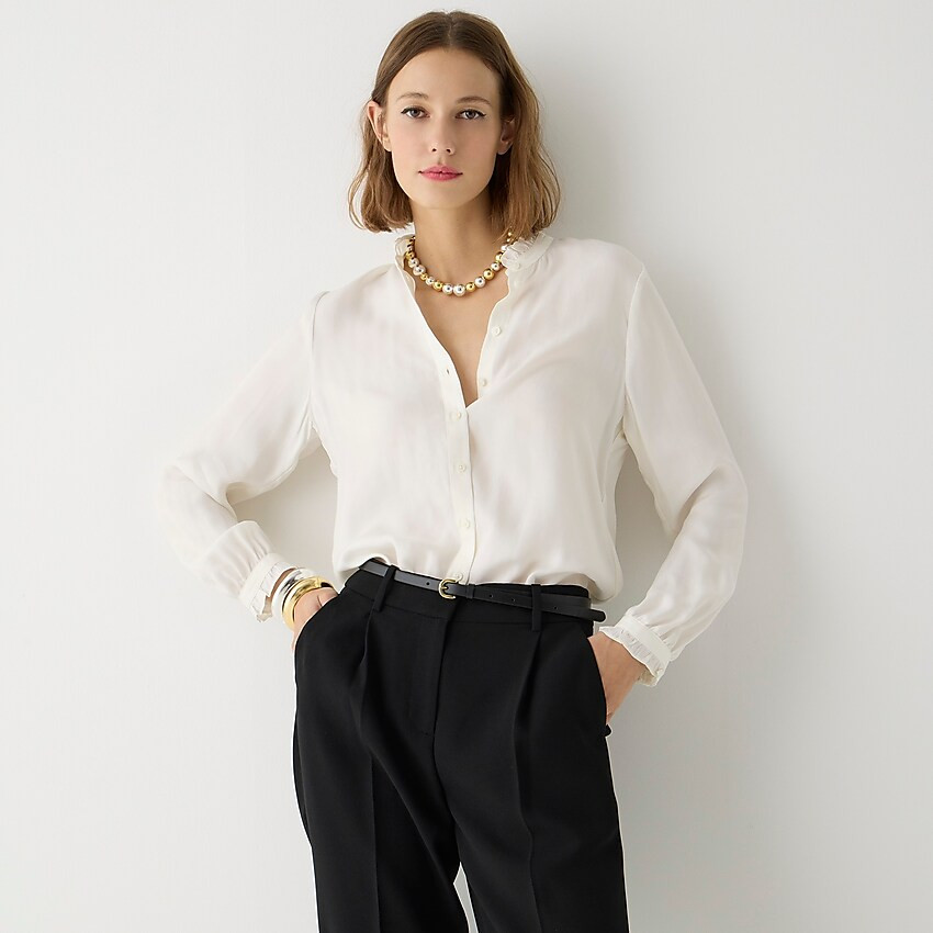 Drapey cupro-blend ruffle-trim shirt | J. Crew US