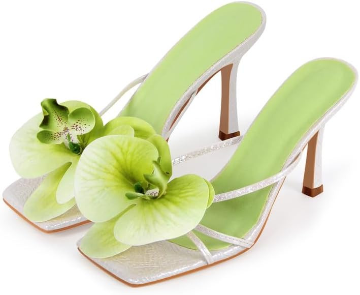 Richealnana Women's Clear Square Toe Sandals Stiletto Heel Slip On Mules Shoes | Amazon (US)