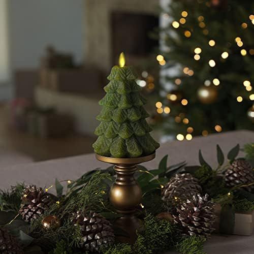 Luminara Flameless Candle Christmas Tree Chalky Finish, Moving Flame Real Wax LED Candle, Timer, Rem | Amazon (US)
