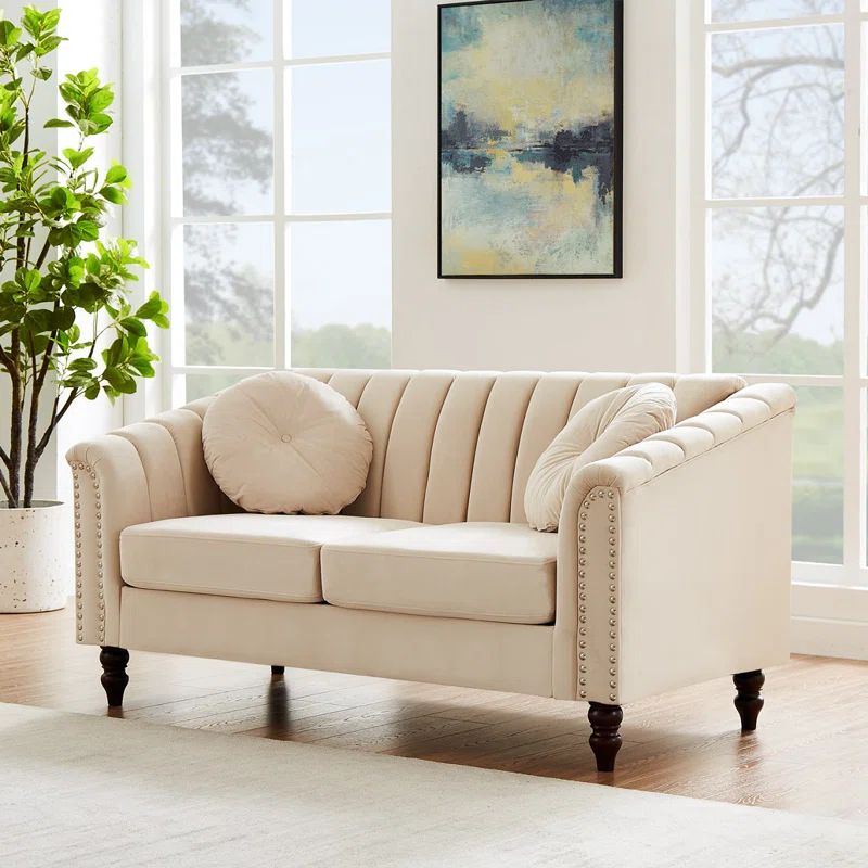Evaliah 61.5" Velvet Rolled Arm Loveseat with Removable Cushions | Wayfair North America