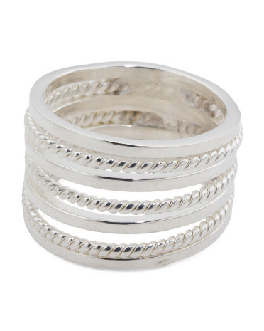 Made In Mexico Sterling Silver Plated Three Row Rope Ring | TJ Maxx