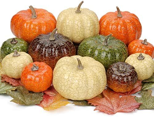 Hollyone 12Pcs Artificial Pumpkins Gold Crackle Mini Faux Plastic Fake Foam Glitter Pumpkin Small... | Amazon (US)