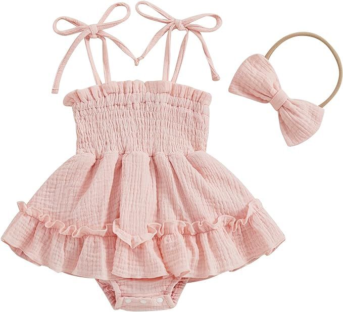 Murnouche Newborn Baby Girl Romper Dress Summer Clothes Boho Photoshoot Outfits with Headband | Amazon (US)