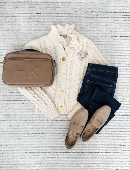 Winter outfit with ruffle neck sweater paired with dark wash jeans and loafers for a classic look. Love this for casual workwear, teacher outfits, dinners and many more. Sweater is on sale for 15% off and is stunning on! 

#LTKsalealert #LTKSeasonal #LTKstyletip