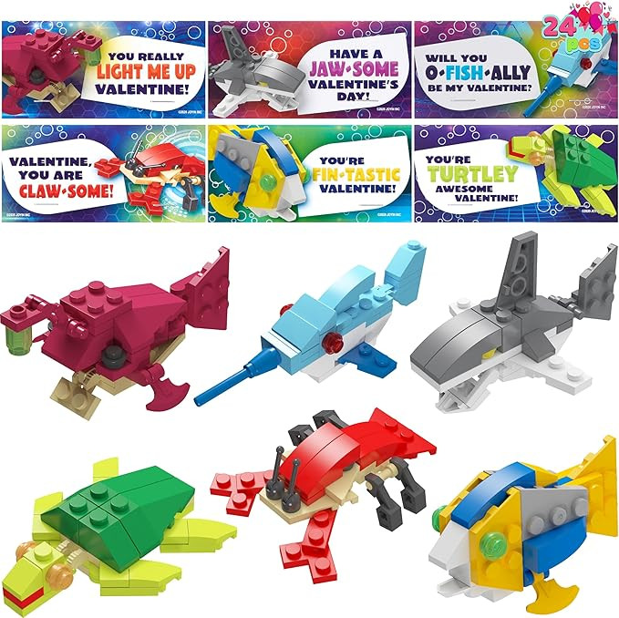 JOYIN 24 Packs Valentines Day Cards with Sea Animal Building Blocks for Gifts Party Favor, Classr... | Amazon (US)