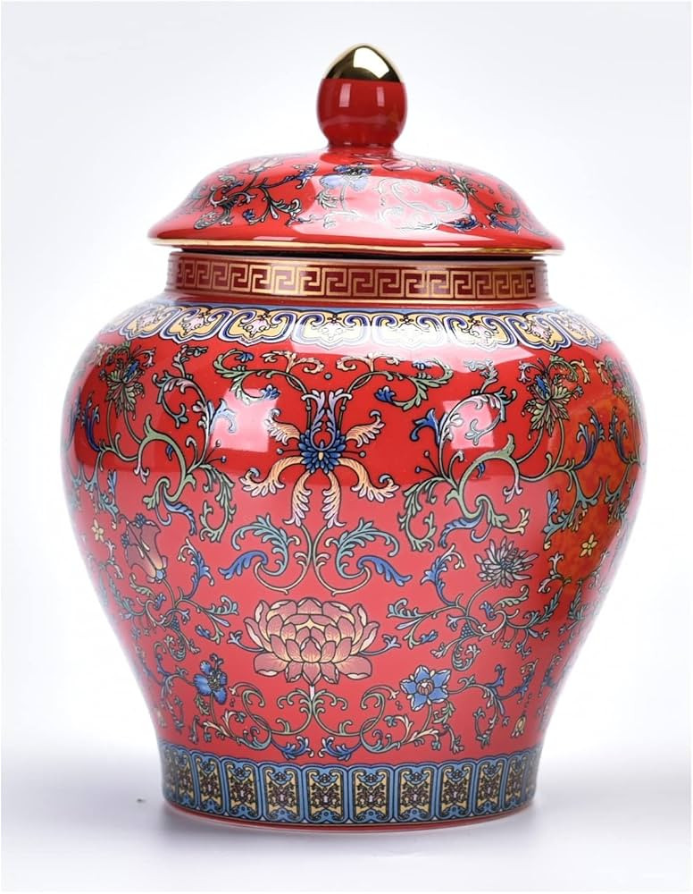 Ginger Jar Decorative Jar Ancient Chinese Imperial Enamel Porcelain (Small, Red) | Amazon (US)